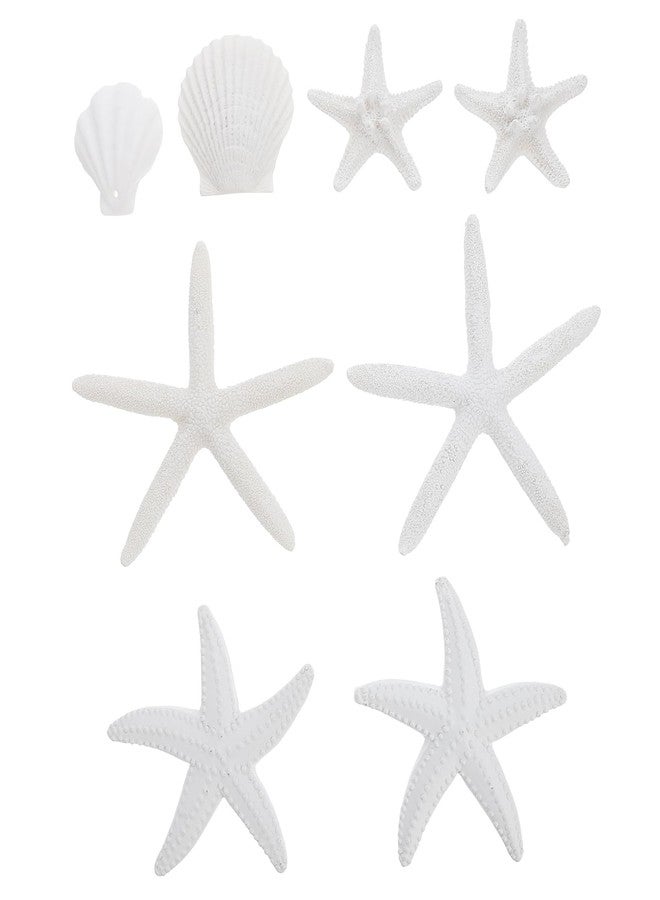 TOPPERFUN 8Pcs Simulated Sea Star and Shells, 9.06in Resin White Scallop Sea Star Decoration for Fish Tank Home Decoration Aquarium Ornaments - Image 1